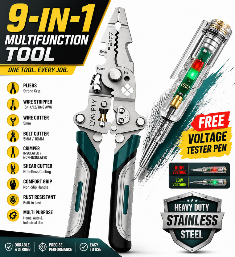 Fisco Wire Stripper Crimper Cutter Plier with Free Voltage Tester Pen Multi Utility Plier(2 Tools, Green)