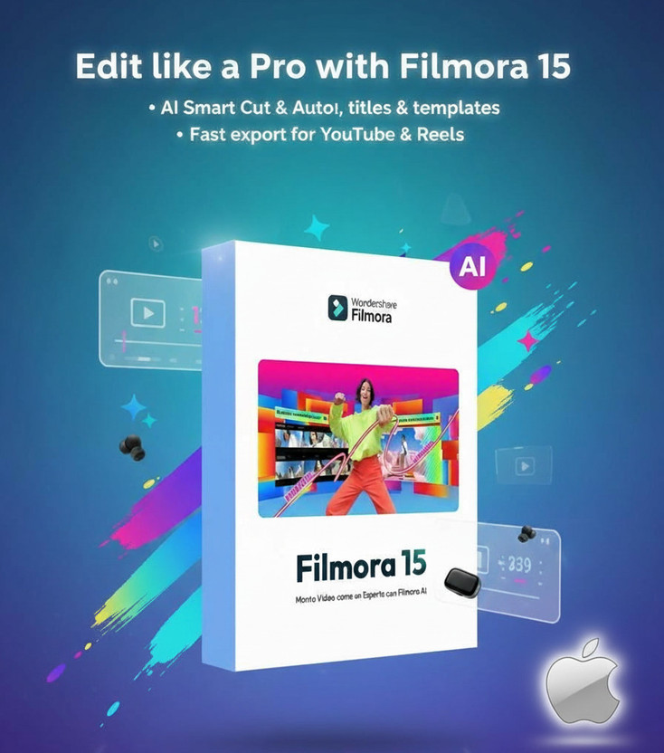 Wondershare Filmora 15 Video Editor|Mac OS, Activation Voucher w/ 1 Year 1 PC License| Standard Edition(Mac PC)