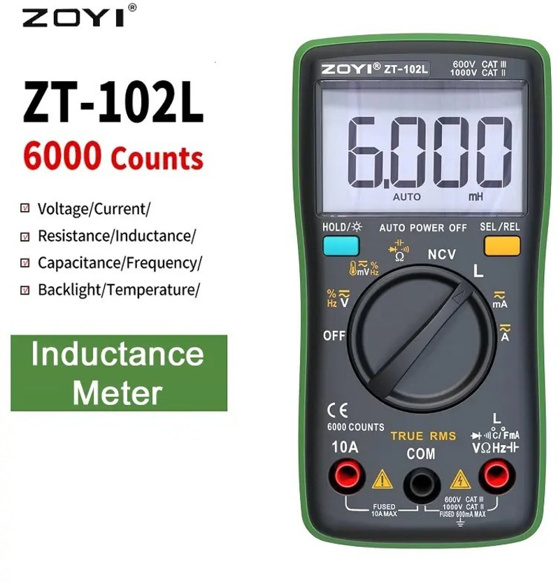 BABATOOLS ZT-102L Multimeter True RMS 6000 Counts 60H LCR Meter Voltage Multimeter Digital Multimeter(Black, Green 6000 Counts)