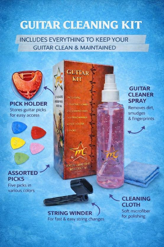 music galaxy GUITAR CLEANER KIT WITH WINDER PICK HOLDER PICKS AND FIBER A13 Music Instrument Polish(100 ml GUITAR)