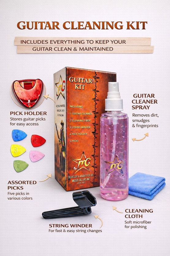 music galaxy GUITAR CLEANER KIT WITH WINDER PICK HOLDER PICKS AND FIBER A2 Music Instrument Polish(100 ml GUITAR)