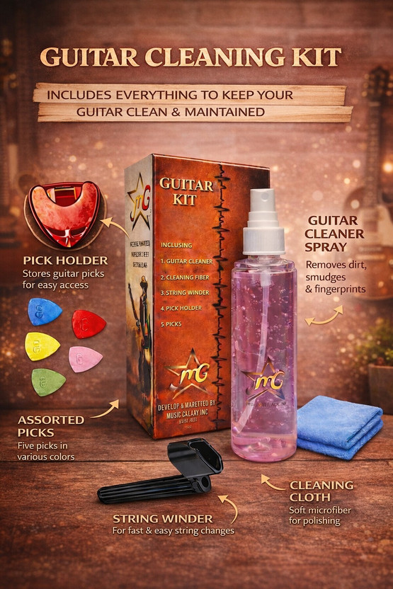 music galaxy GUITAR CLEANER KIT WITH WINDER PICK HOLDER PICKS AND FIBER A1 Music Instrument Polish(100 ml GUITAR)