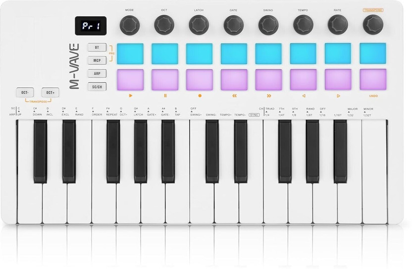 Stig 25-Key USB MIDI Keyboard Controller with 16 Backlit Pads, 8 Control Knobs 25-Key USB MIDI Keyboard Controller with 16 Backlit Pads, 8 Control Knobs Analog Portable Keyboard(25 Keys)