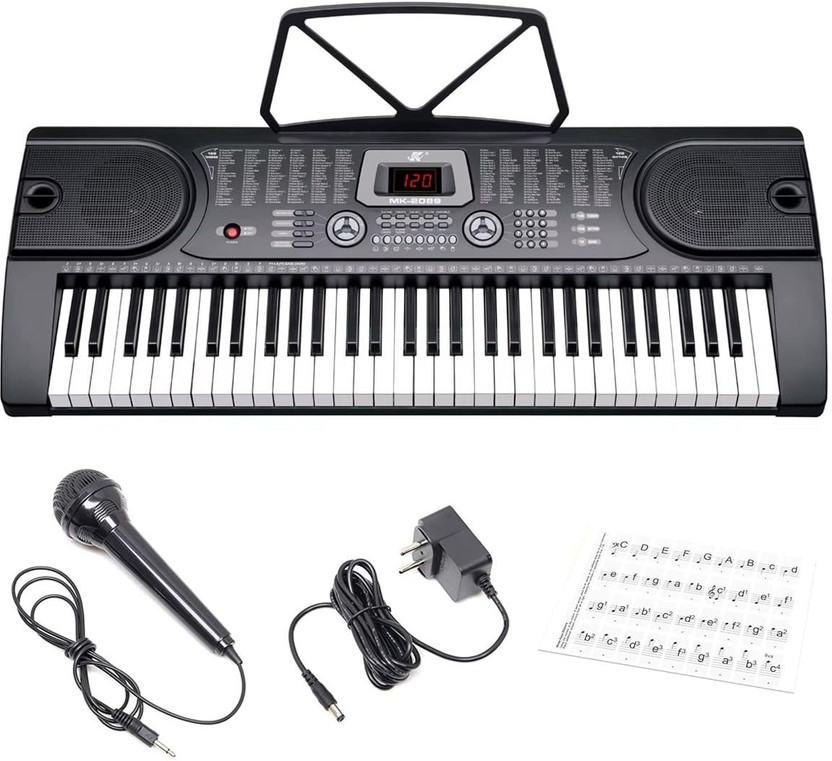 AMG Music Digital Keyboard Piano with Music Sheet Stand |Key Note Stickers and Mic Adapter 61-Key Electronic Keyboard Piano with Microphone 255 Rhythms/Timbres for Karaoke Digital Digital Piano(61 Keys)