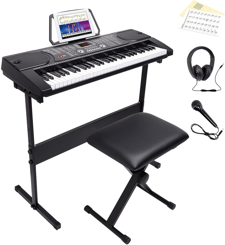Juarez JRK661KIT LED Display | Adapter | Key Note Stickers | Mic |Music Sheet Stand Analog Portable Keyboard(61 Keys)