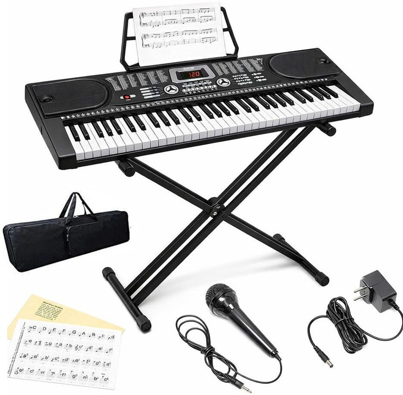 Mocking Bird 61-Key Electronic Keyboard Piano with Microphone , Double X Stand , Bag Digital Keyboard Piano with Music Sheet Stand |Key Note Stickers and Mic Adapter Digital Digital Piano(61 Keys)