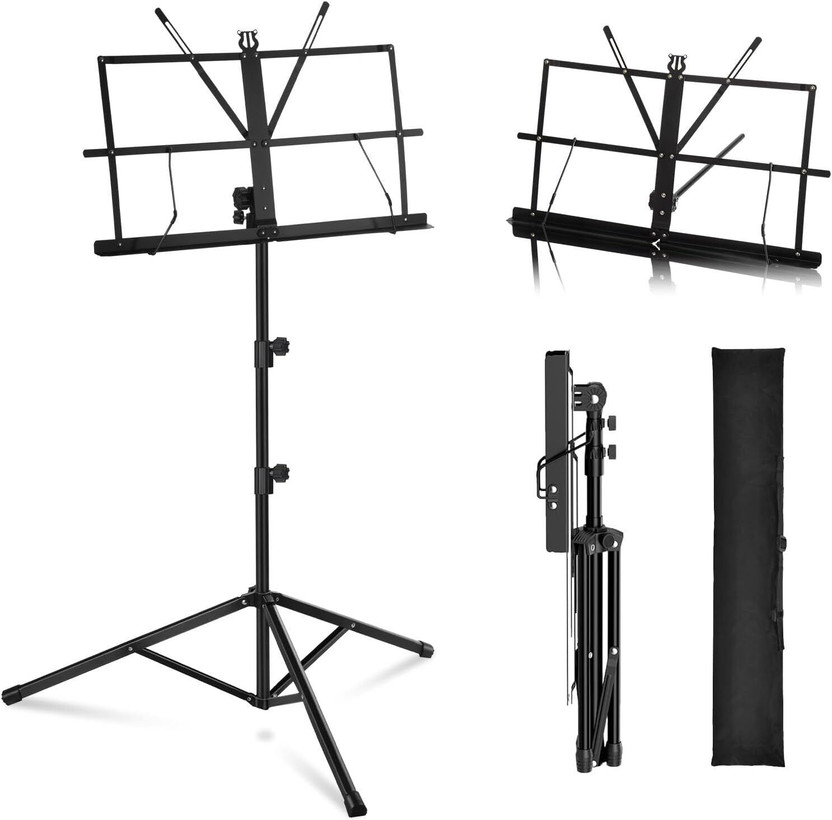 DawnRays Music Stand, 2 in 1 Dual-Use Folding Music Sheet Stand & Desktop Book Stand Notation Stand