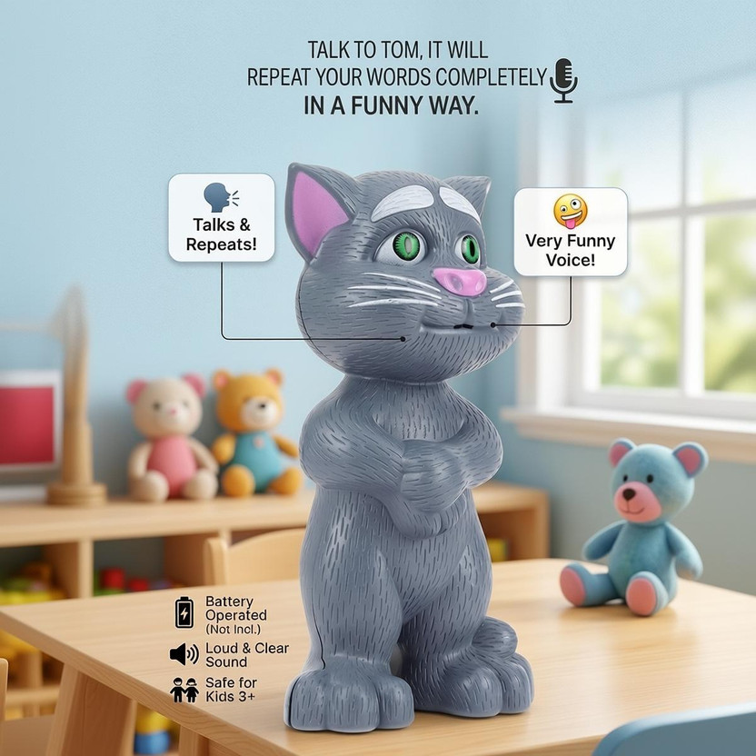 MH collection Talking Tom Cat for Kids - Voice Recording & Repeating Toy(Colour as per stock)(Black)