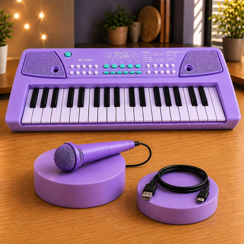 Jericos 37-Key Kids Piano Keyboard with Mic, Educational Music Toy, Purple(Purple)
