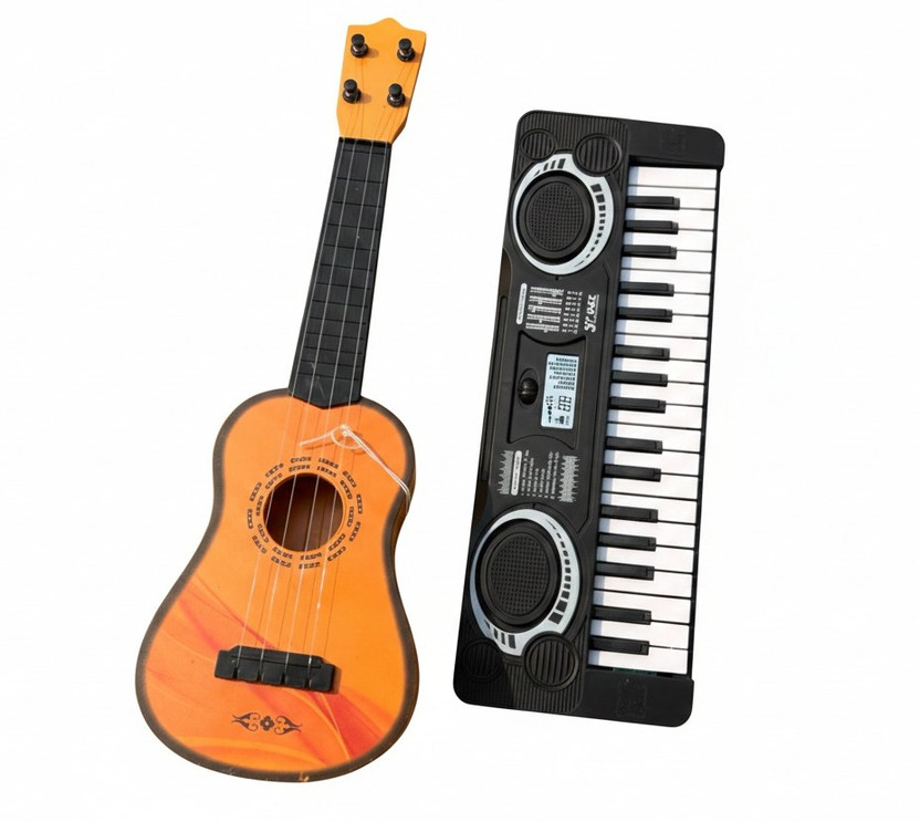 Kmc kidoz Combo Mini 37-Key Electronic Piano & 4-String Acoustic Guitar Learning for Kids(Multicolor)
