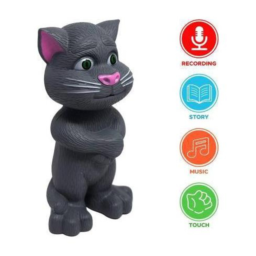 migwow Talking Tom Cat with Recording, Music, Story and Touch Functionality, Voice, Stories and Songs Toy for Kids. (Grey)(Grey)