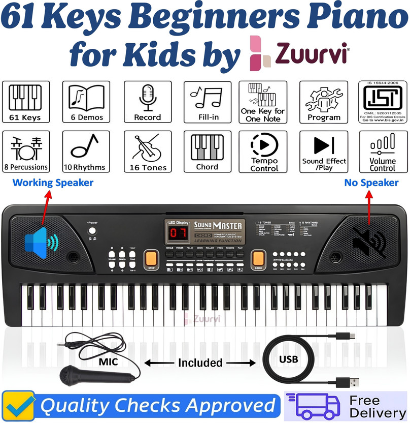 Zuurvi 61 Keys Digital Musical Electronic Keyboard Piano with Multi Function for Kids(Black)