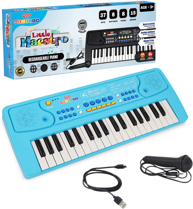 Wembley Rechargeable Kids Piano with Mic Electronic Keyboard Musical Toy(Blue)