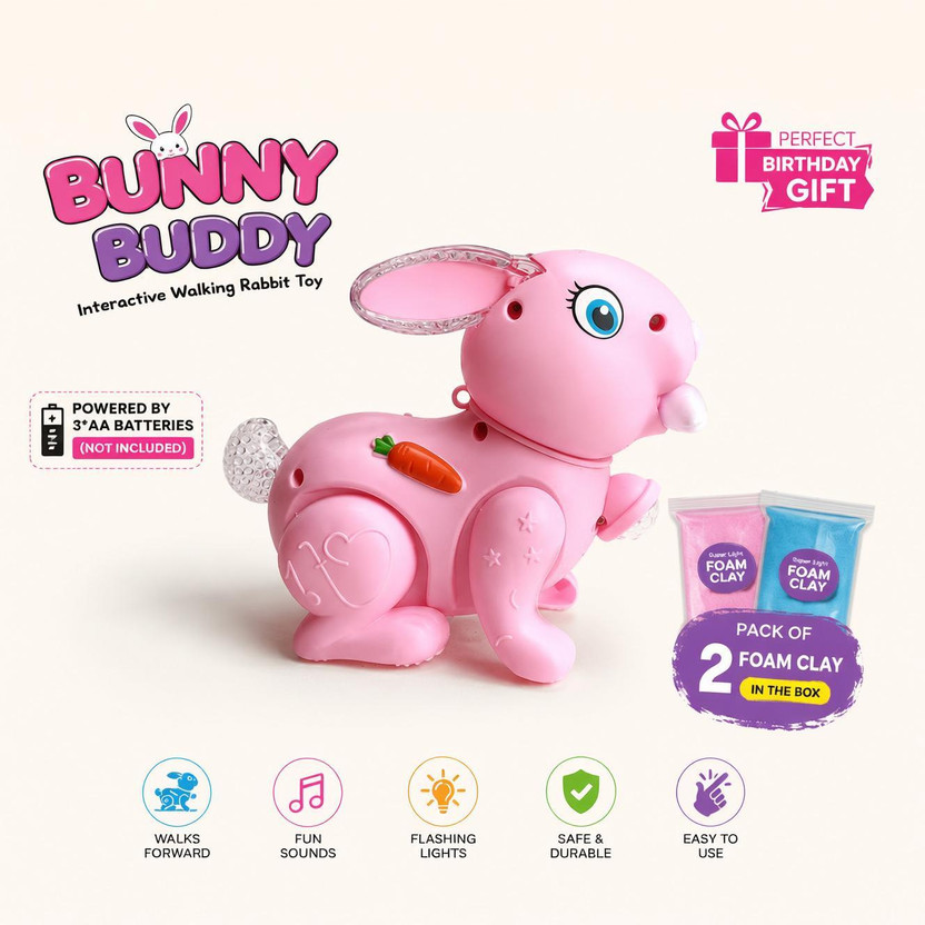 OtakuSips Musical Dancing Rabbit Toy with 3D Flashing LED Lights & Sound For Kids(1-pc)(Blue, Brown, Maroon, Multicolor, Pink, White)