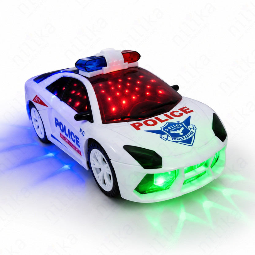 Nilika Enterprises Police Toy Car with 3D Lights, Sound & Bump Go for Kids | Battery Operated(White)