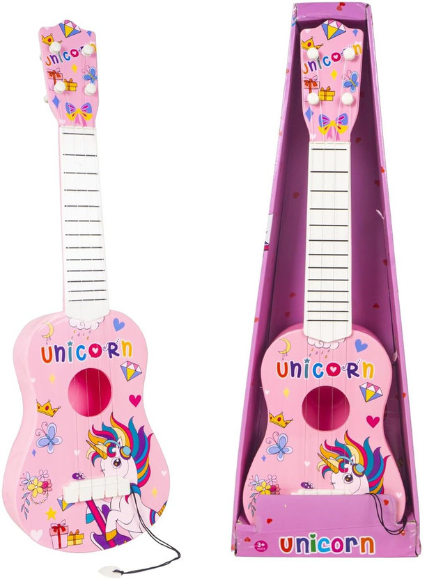 MY BABY LOVE A PERFECT CARE Jungle Theme Guitar 4 Strings Acoustic Music Toys for Kids| Guitar for Beginners Acoustic Guitar Plastic Solid Wood(Pink)