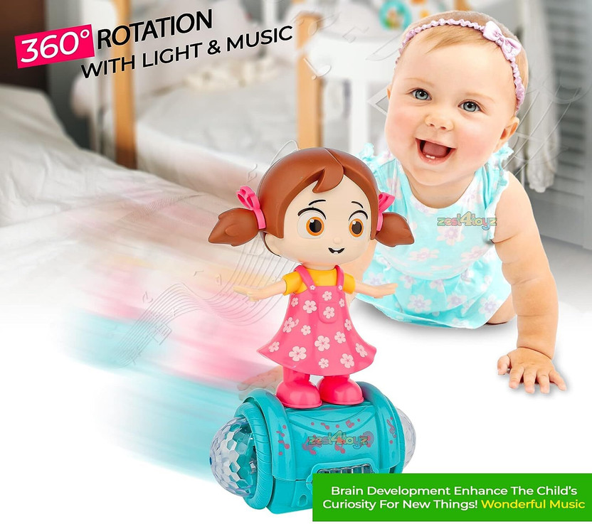 mega shine Musical Dancing Girl Doll Activity Play Center Toy 360 Degree Rotating(Multicolor)