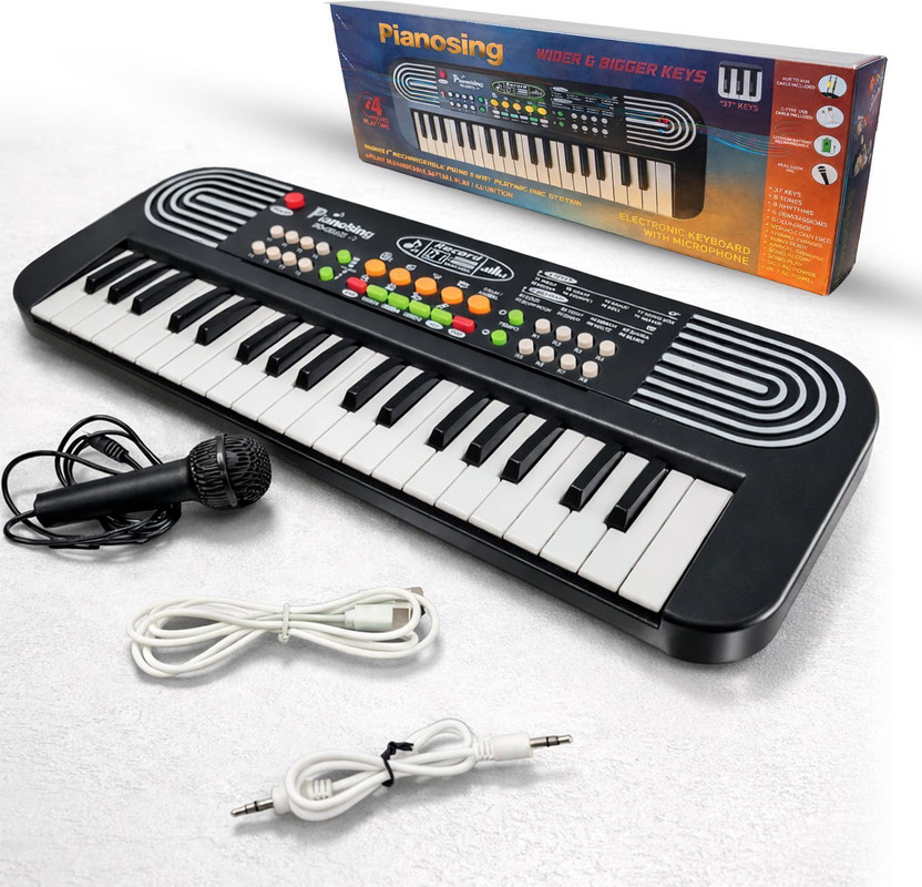 TWIST&TURN Rechargeable 37-Key Musical Piano Keyboard with Microphone for Kids(Black)