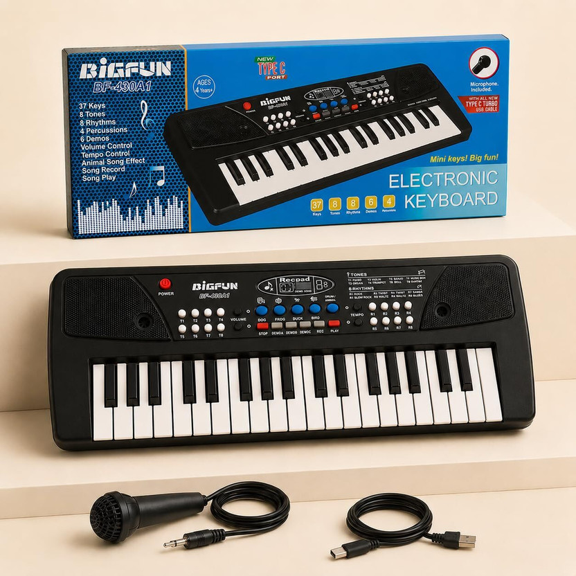 Mini Magic 37 Keys Piano Keyboard Beginners with Mic & Recording Function(Black)