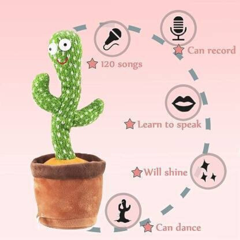 abundance Cactus Toy, Sing+Repeat+Dancing+Recording+LED plant(Green)