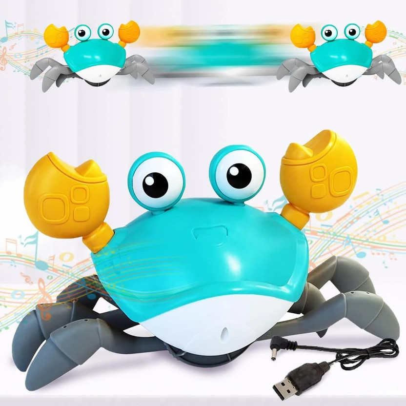 toyozilla Crawling Crab Toy with Automatically Avoid Obstacles Music Light Up USB Kids Toy(Blue)