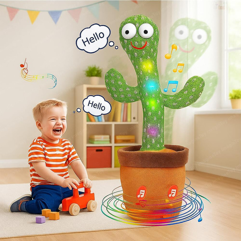 Sonpal Talking Cactus Toy for Kids – Musical, Dancing, Singing, Voice Repeating Toy(Green, Brown)
