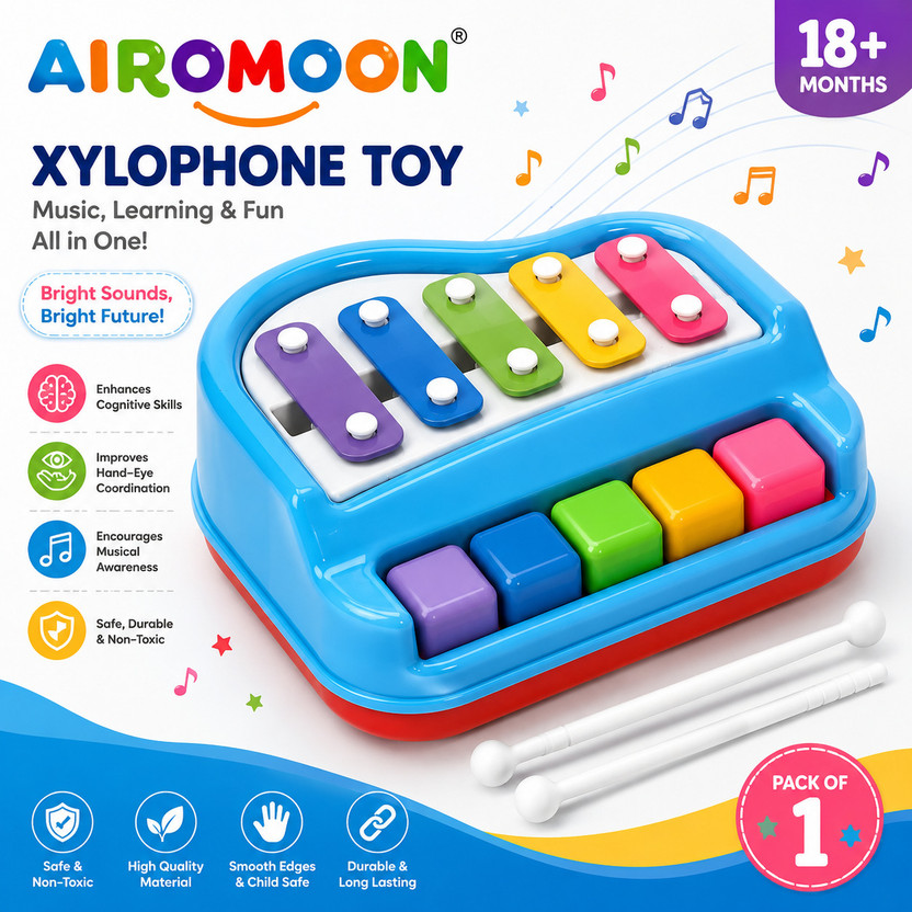 AIROMOON Kids 2 in 1 Xylophone and Small Piano for Kids Educational Musical Instru Toys(Blue)