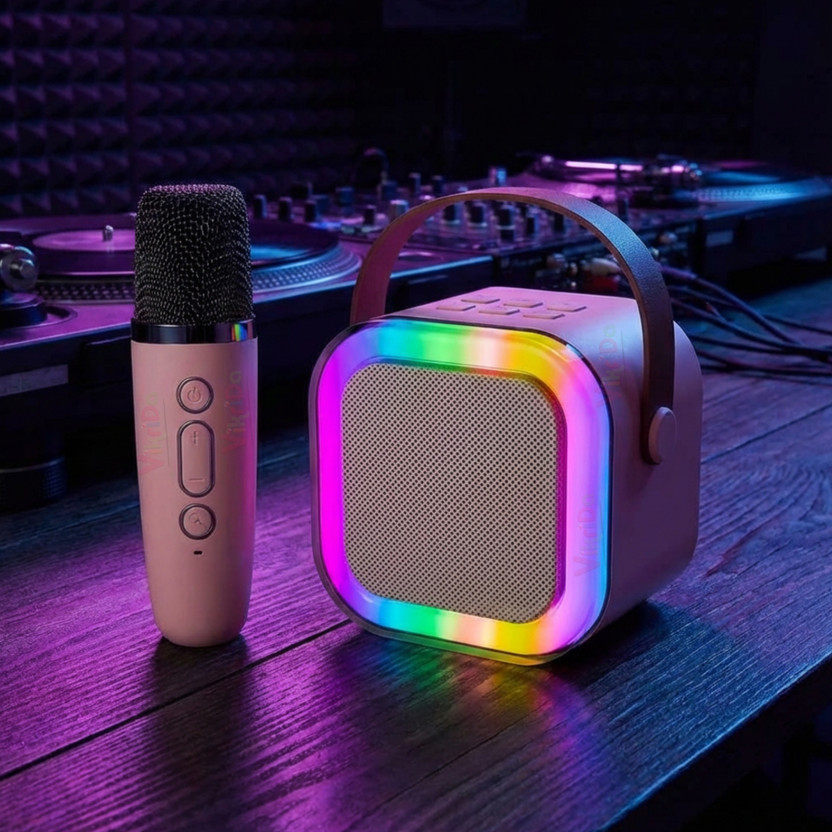 VikriDa Mini Karaoke Machine for Kids & Adults,Portable Bluetooth Speaker(Pink)