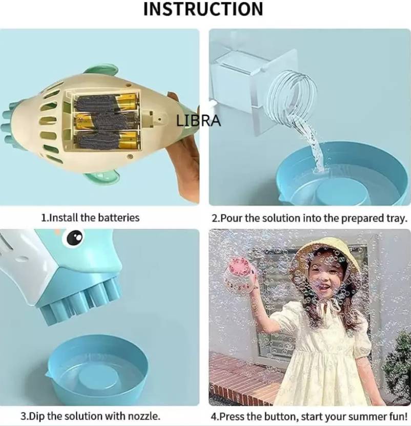 DAZZIBOA Dolphin Gatling Bubble Gun Machine Toys For Kids 8 Hole