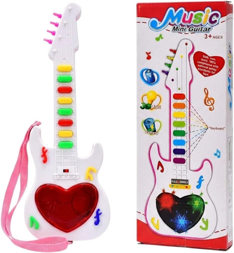 VVShopper Mini 3D Light Battery Operated Musical Guitar Toy with Sound(Multicolor)