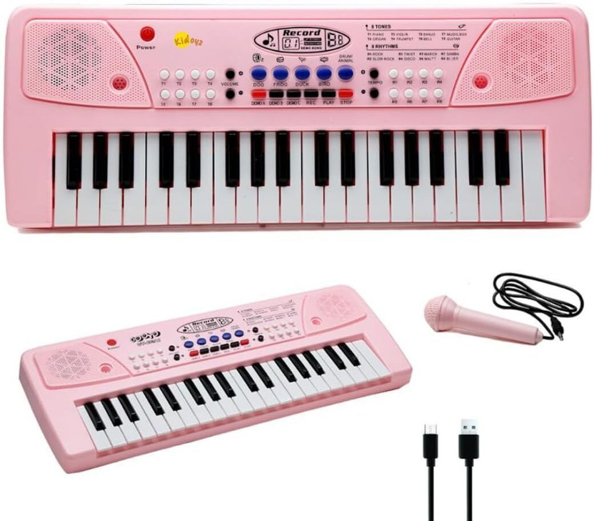 Kidoyz Kids Pink Piano with Microphone| Multifunctional Electronic Musical Toy(Pink)