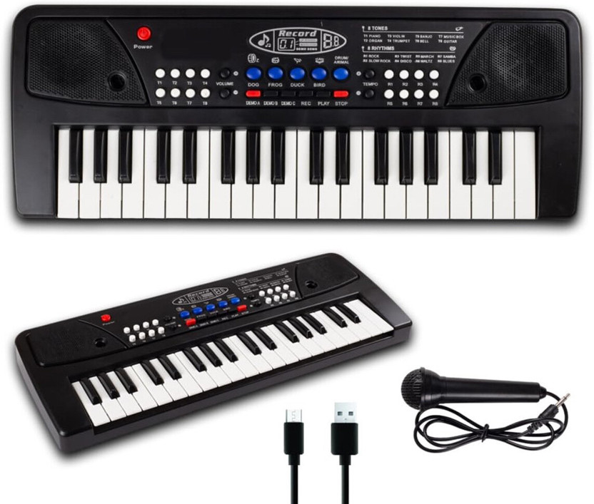 KAVANA 37Keys Digital Music Electronic Keyboard Kids Electric Piano Microphone Function(Black)