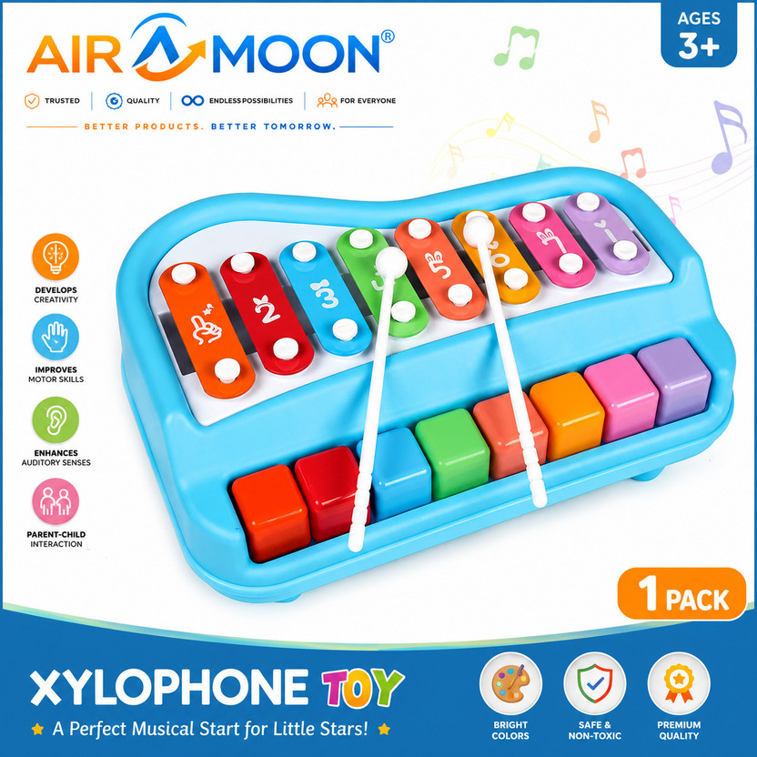 AIROMOON Kids 2 in 1 Xylophone and Big Piano for Kids Educational Musical Instruments Toy(Blue)