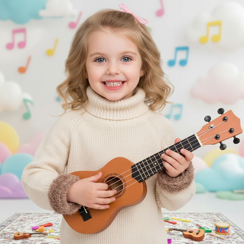 A Cube 17 Inch Mini 4 Strings Guitar wooden finish Plastic Guitar for kids (Multicolor)(Multicolor)