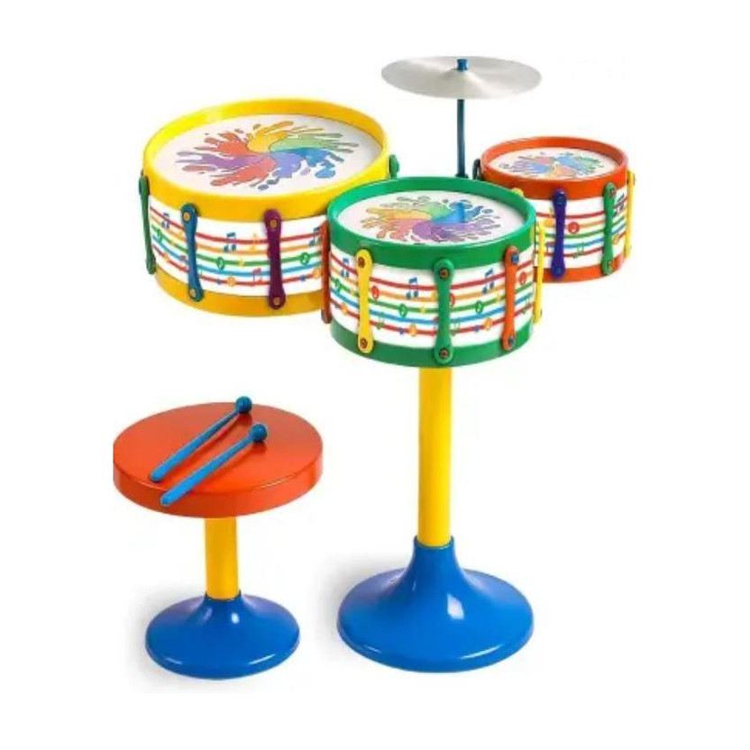 AUSIEE Original 3 Jazz Drum Set Musical Instrument with Cymbal, Sticks & Stool 2–8yr(Multicolor)