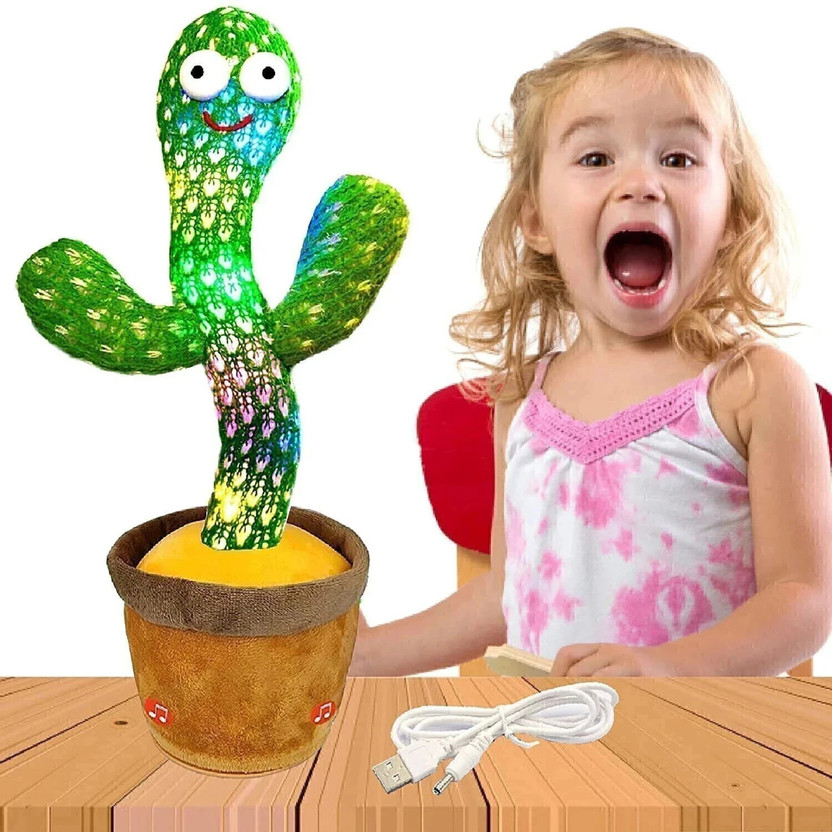 TAPUJI Dancing Cactus Repeats What You Say,Electronic Plush Toy with Lighting,Singing Cactus Recording and Repeat Your Words for Education Toys(Green)