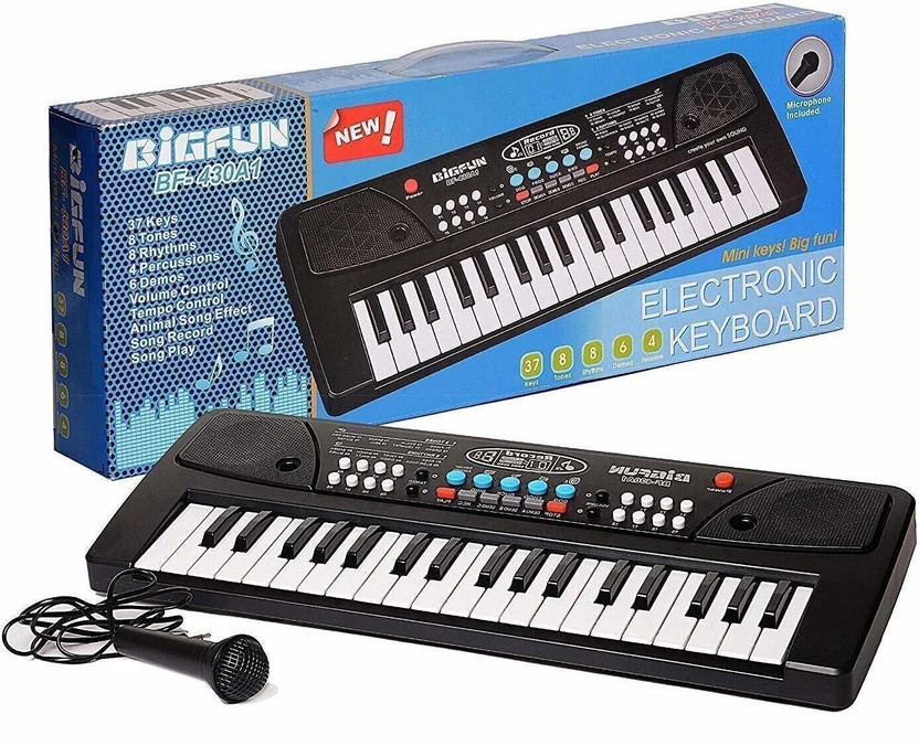 BIGFUN 37 key piano keyboard toy with mic and dc power option recording for boys and girls(Black)