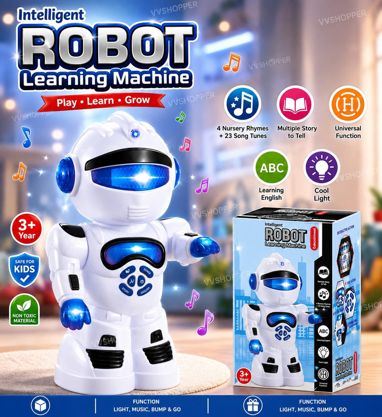 VVShopper Intelligent Robot Learning Machine with Light Music Bump & Go Educational Toy(Multicolor)