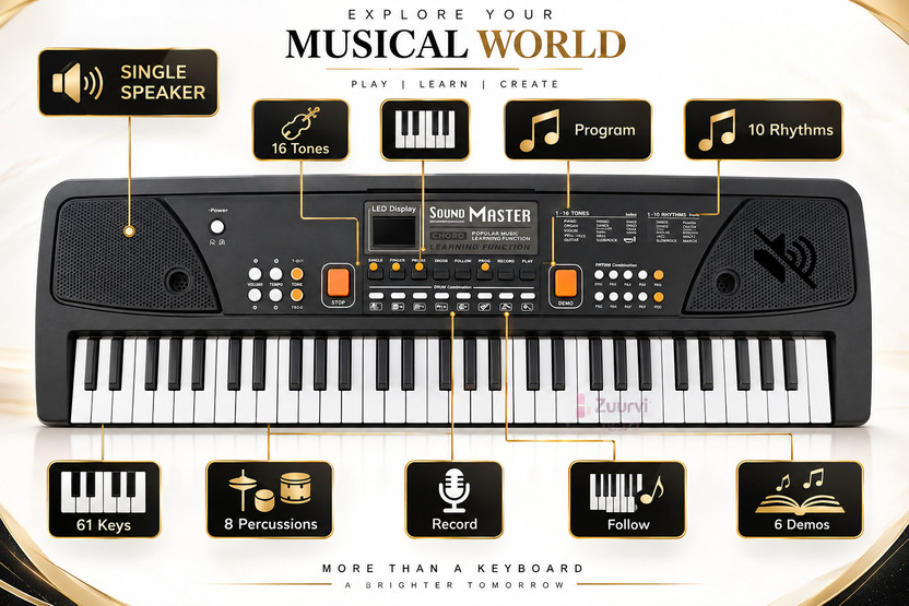 Mini Magic Piano Electronic Keyboard 61 Keys Keyboard for Beginner | Professional_BF-B(Black)