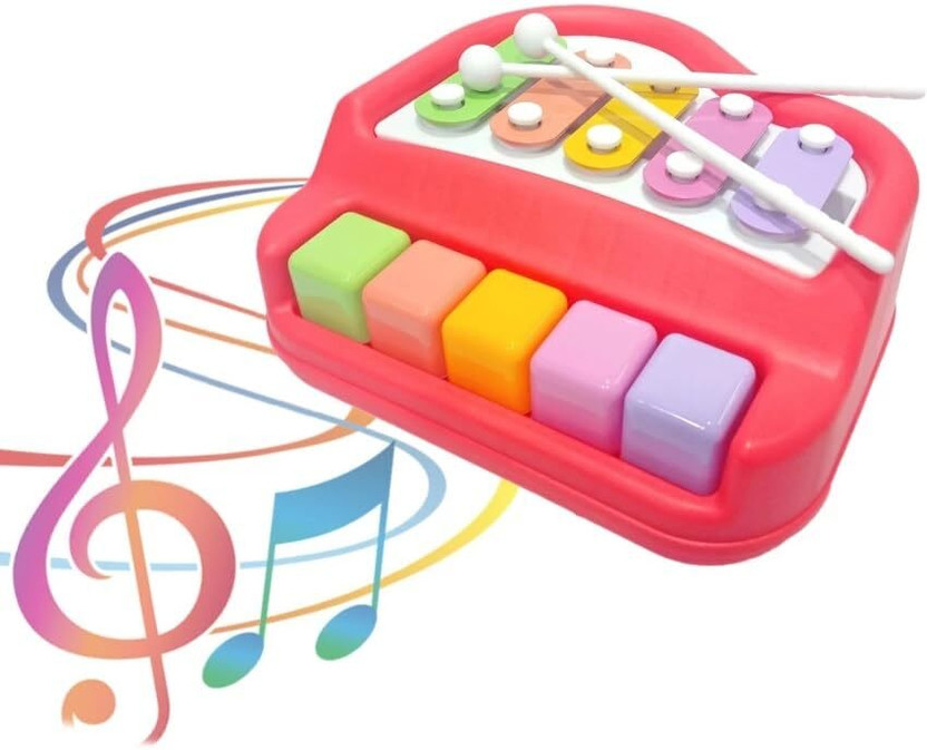 M-Alive 5Key-Piano and Xylophone Musical instrument Toy for Kids Ages 3+ Years Colouful(Red)