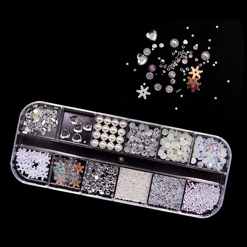 Gleevia Nail Art Rhinestone Jewellery DIY 12Grid Mixed Design for 3D Nail Art Decoration(Multicolor)