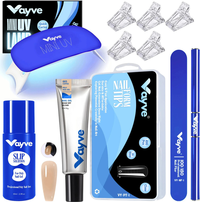 Vayve Poly Extension Gel Nail Kit With UV Lamp Coffee All In One Poly Gel Starter Kit(005 - Coffee)