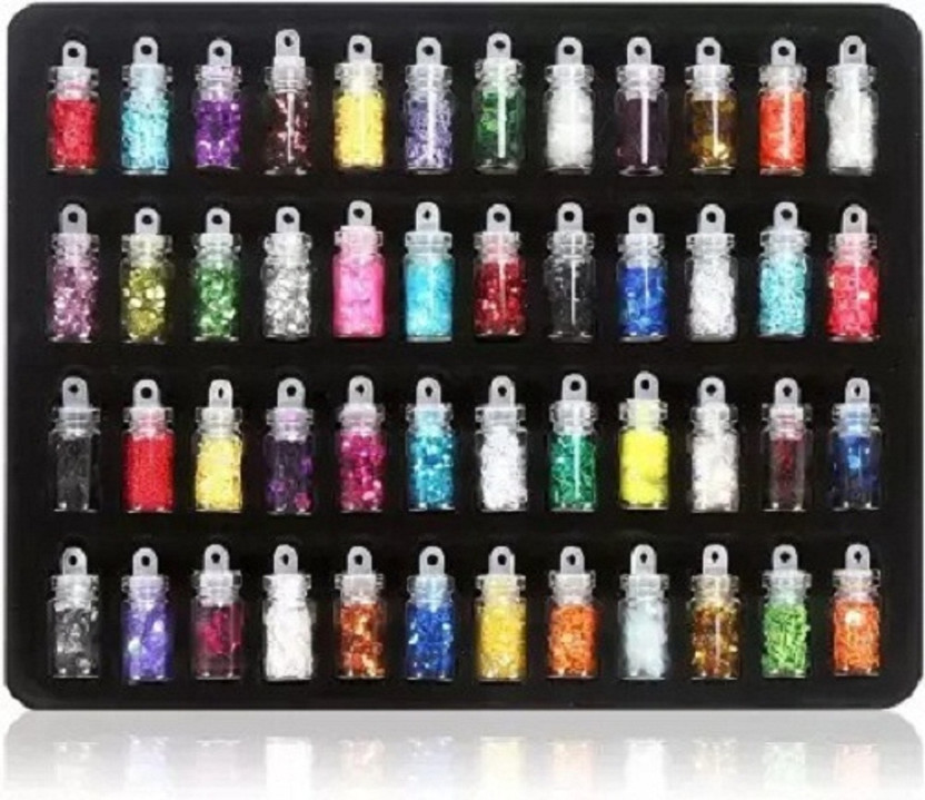 Liptick 48 Bottles/Set 3D Nail Art Charms Kit, Random Nail Art Glitter Sequins, Glitter(Multicolor)