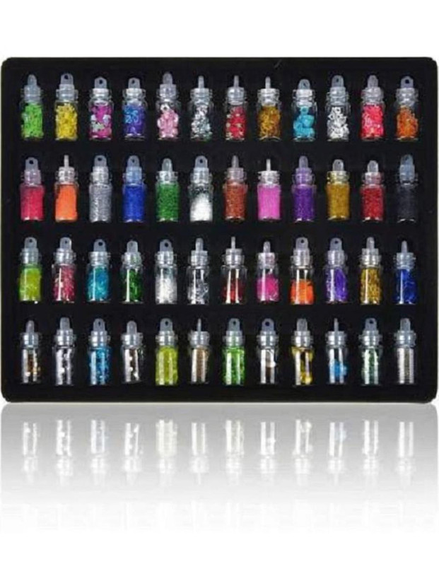 Madaara 48 Pcs 3D Nail Art Kit. Glitter Sequins Rhinestones(Black)
