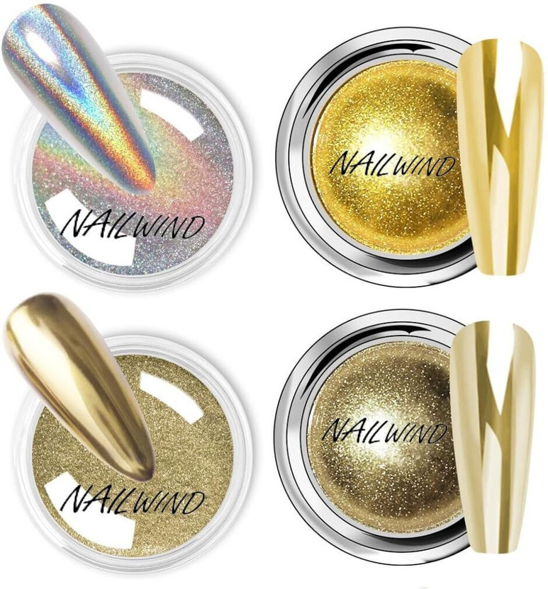 NAILWIND Chrome Nail Powder 4 Colors GOLDHolographic Pigment Powder(GOLD SHADE)