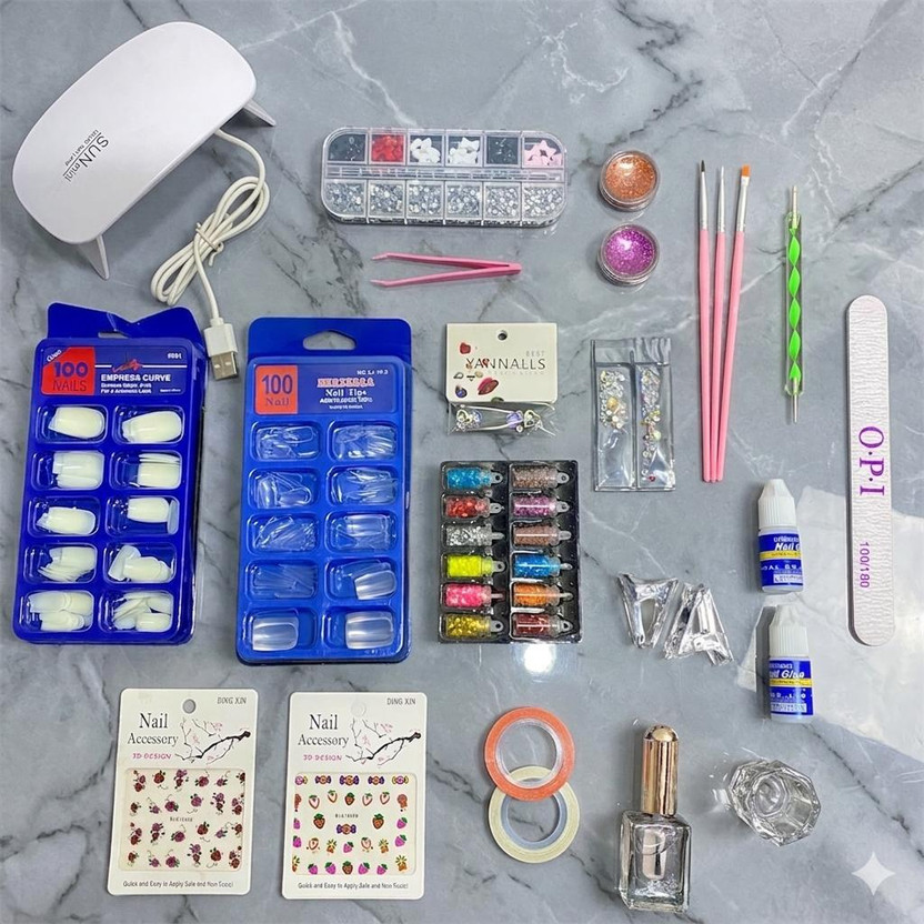 URBANGENERIC Complete Nail Art Starter Kit with UV Dryer Lamp and Decoration Tools(Multicolor)