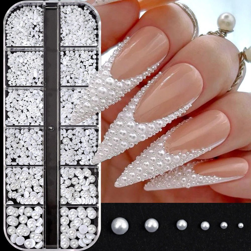 vhbie Half Round Pearls & 3D Charms(White)
