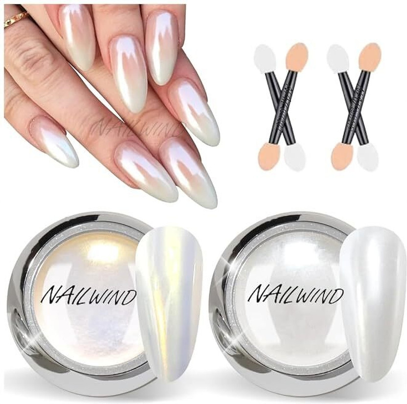 My Colors White-Rainbow Chrome Nail Powder - 2 Pcs Mirror Effect Magic Holographic Pigment(White-Rainbow)