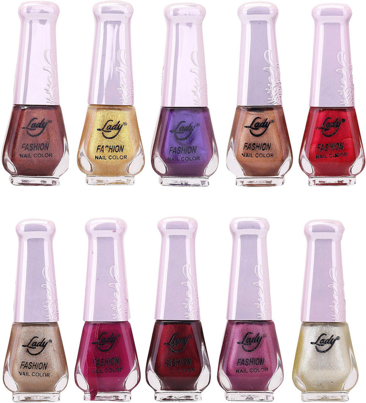 Lady FASHION Wholesale Price Trendy Nail Polish 0303201709 Multicolor,(Pack of 10)