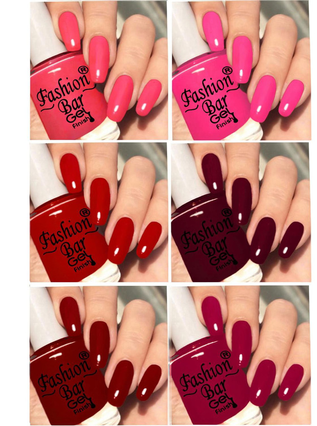 Fashion Bar Quick Dry GEL Shine Nail Paint Combo Set for Women & Girls 837 Multicolor(Pack of 6)